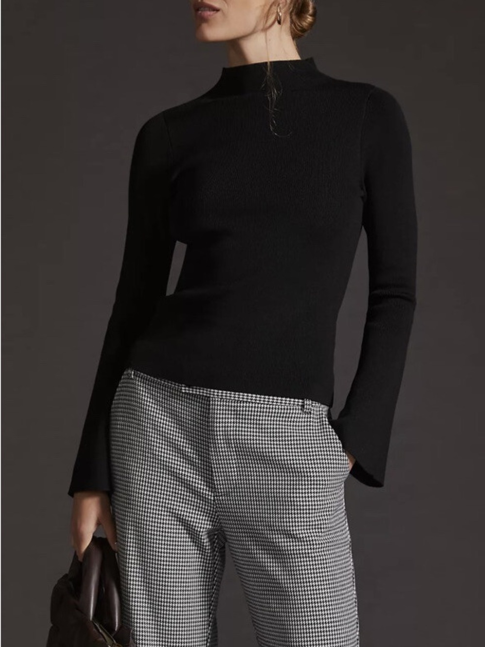 Anthropologie Maeve Bell Sleeve Mock Neck Sweater office Chic